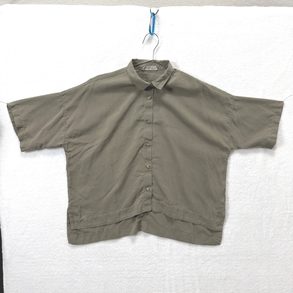 Everlane The Drapey Square Shirt Women M Olive Green Minimalist Boxy Tencel